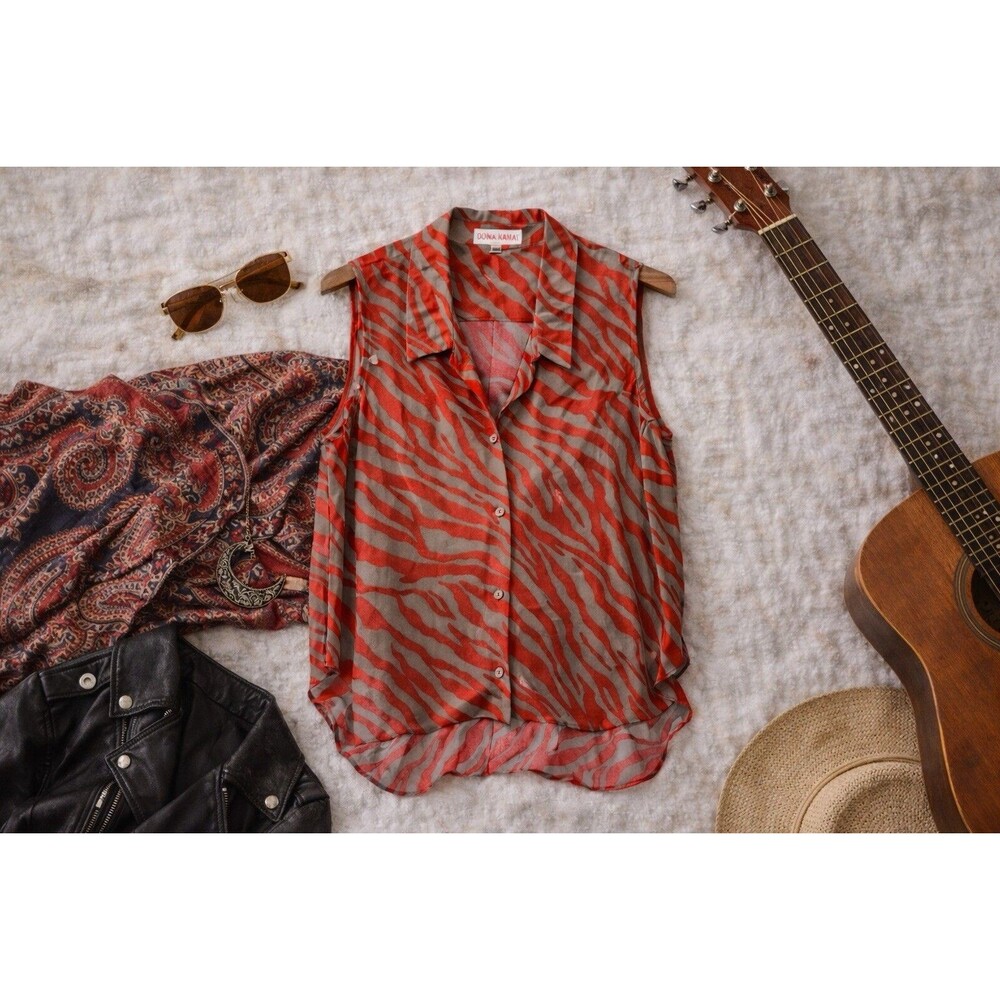 Vintage Sheer Zebra Print Button Blouse Large - Picture 3 of 7
